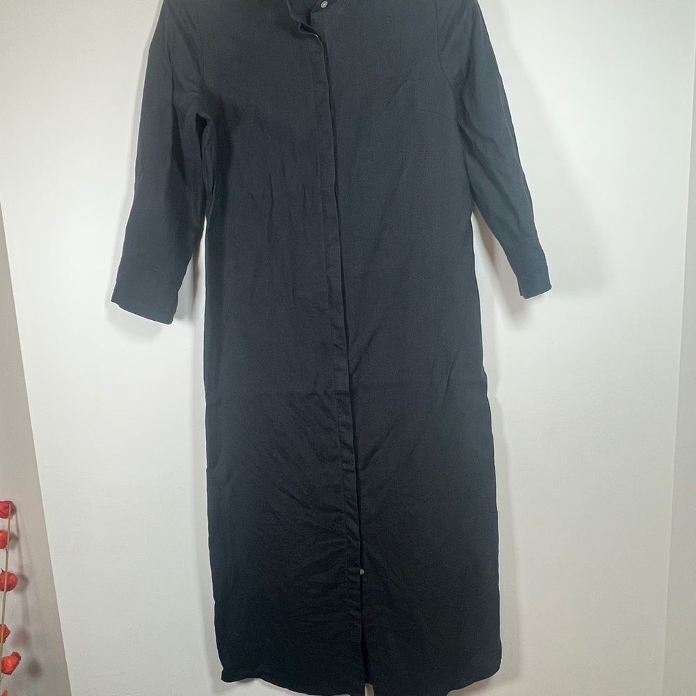 Isabella Bird Black Button Down Linen Dress Sz 10 beachy quiet luxury
